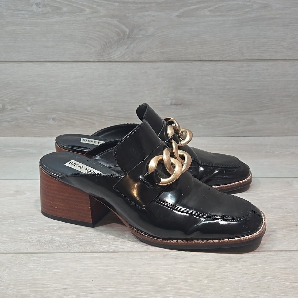 Steve Madden Women Lorie Black& Gold Clog Shoes Heels Mule Sz 9.5M